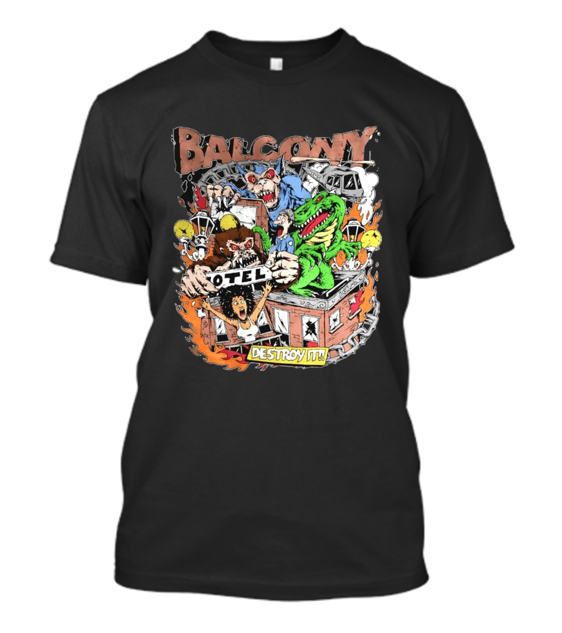 Balcony Hotel Rampage Cartoon Destroy It Monsters And Chaos T-Shirt