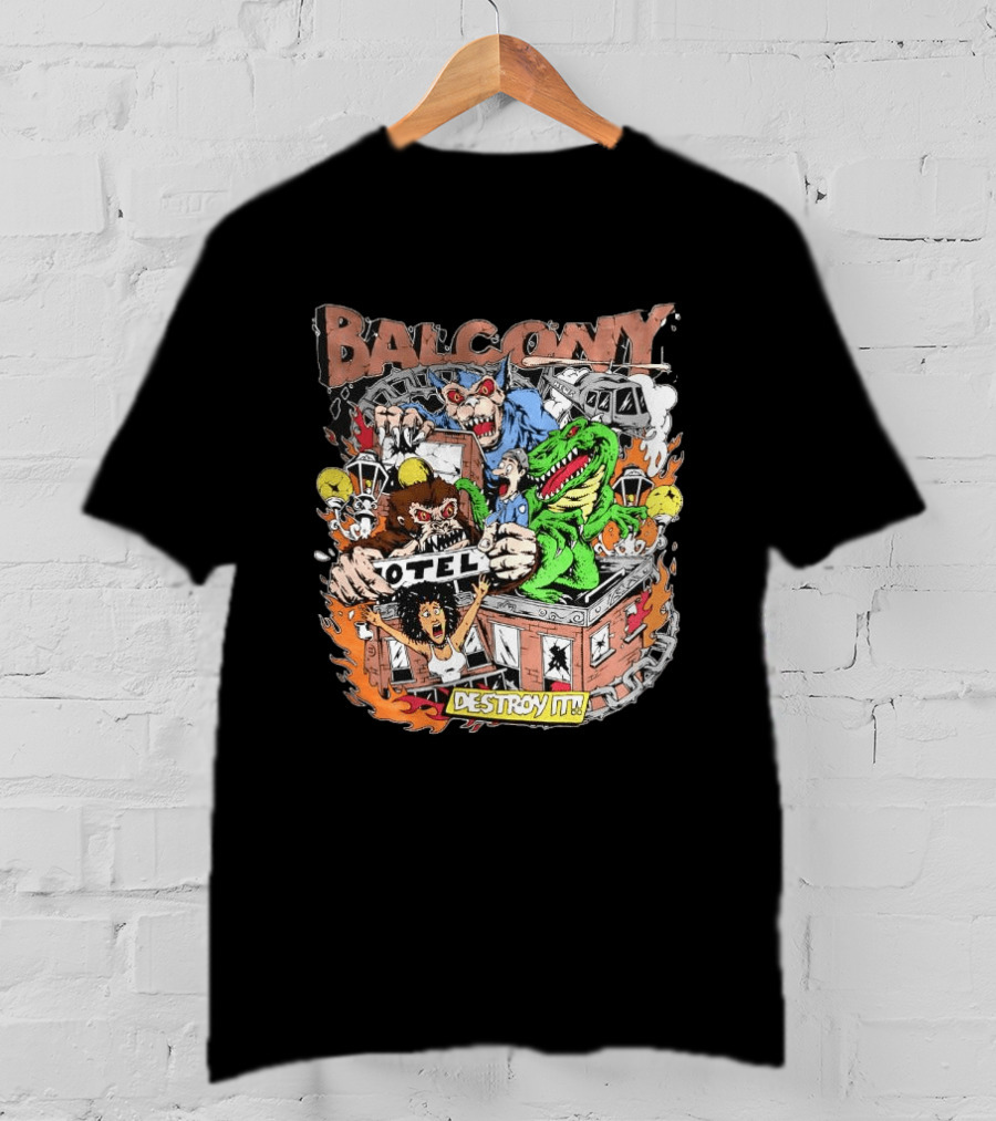 Balcony Hotel Rampage Cartoon Destroy It Monsters And Chaos T-Shirt