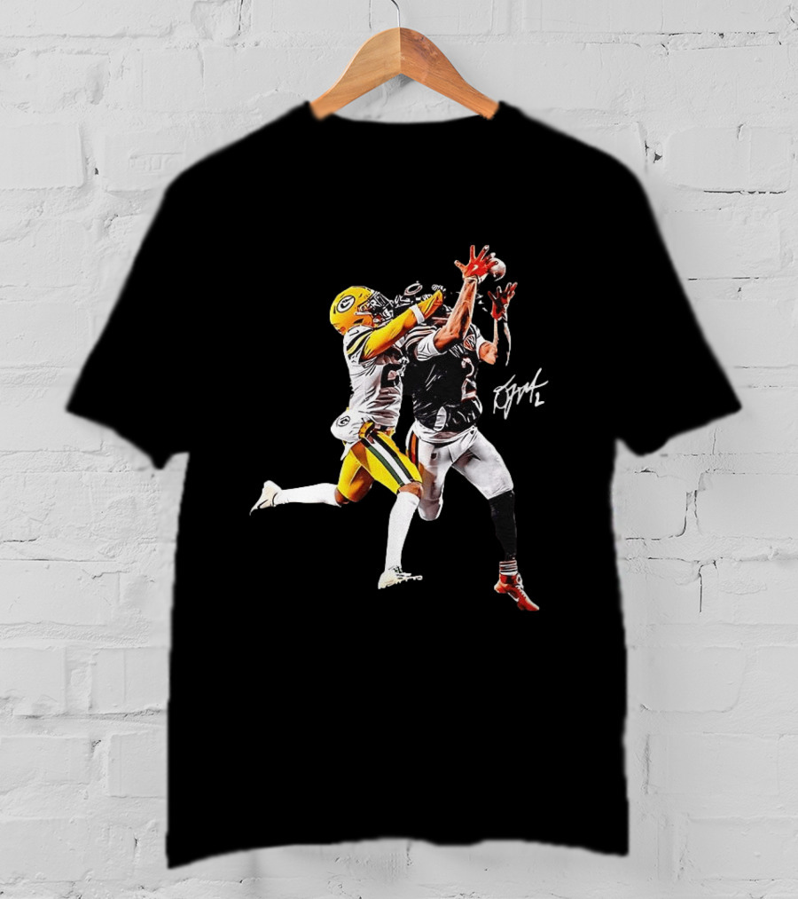 Caleb Williams Carrington Valentine Green Bay Football Action T-Shirt