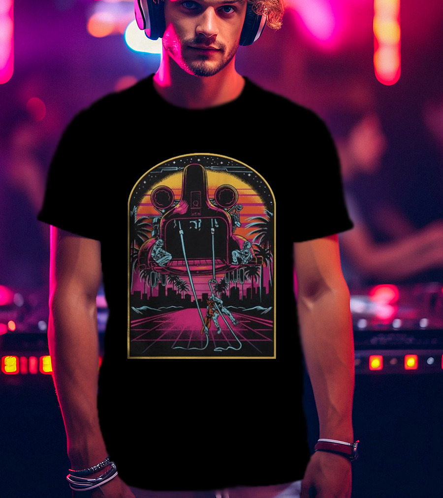 Canine Assault Futurism Cyber Retro Helicopter Adventure T-Shirt