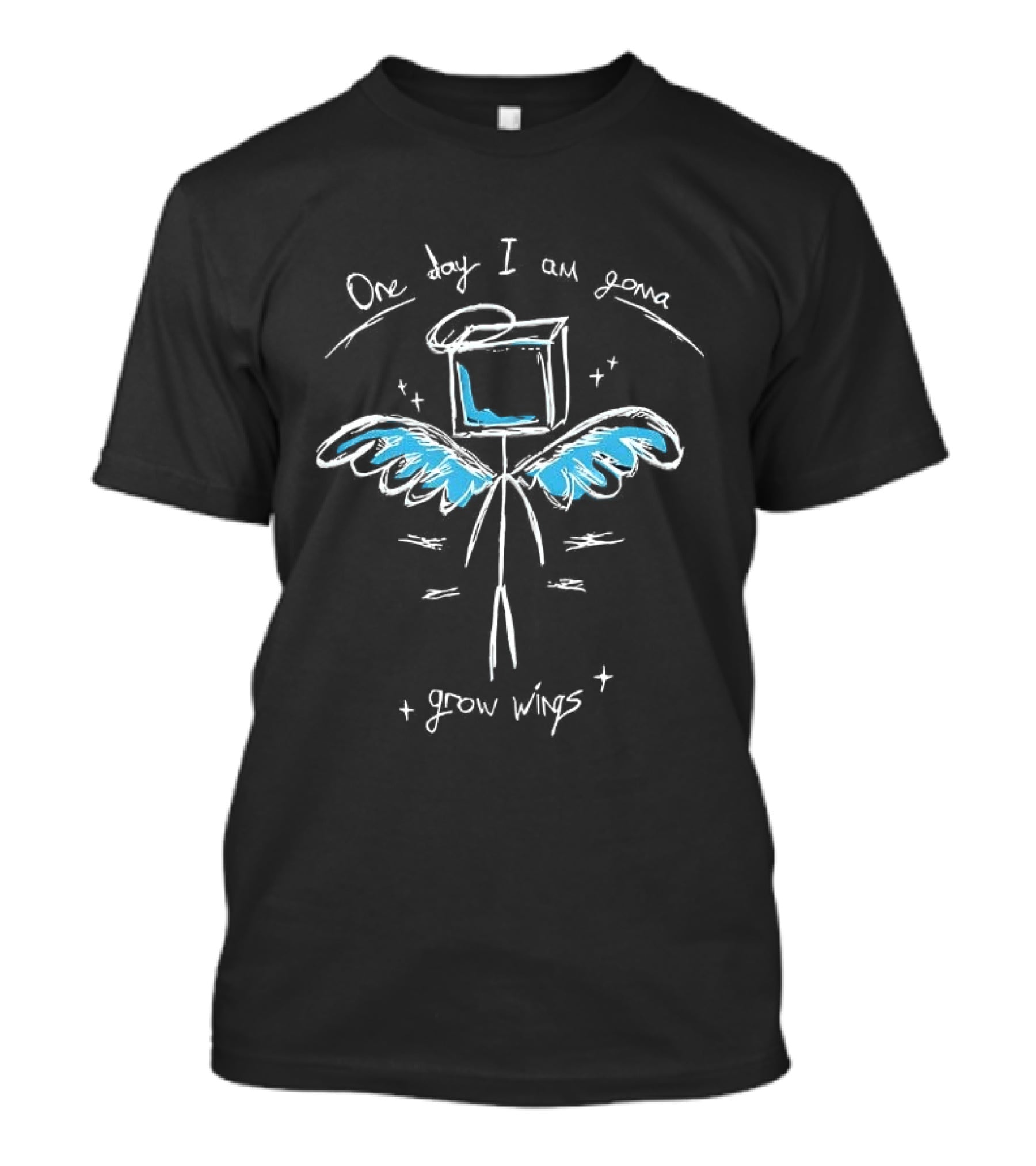 One Day I'm Gonna Grow Wings Stick Figure With Blue Wings T-Shirt