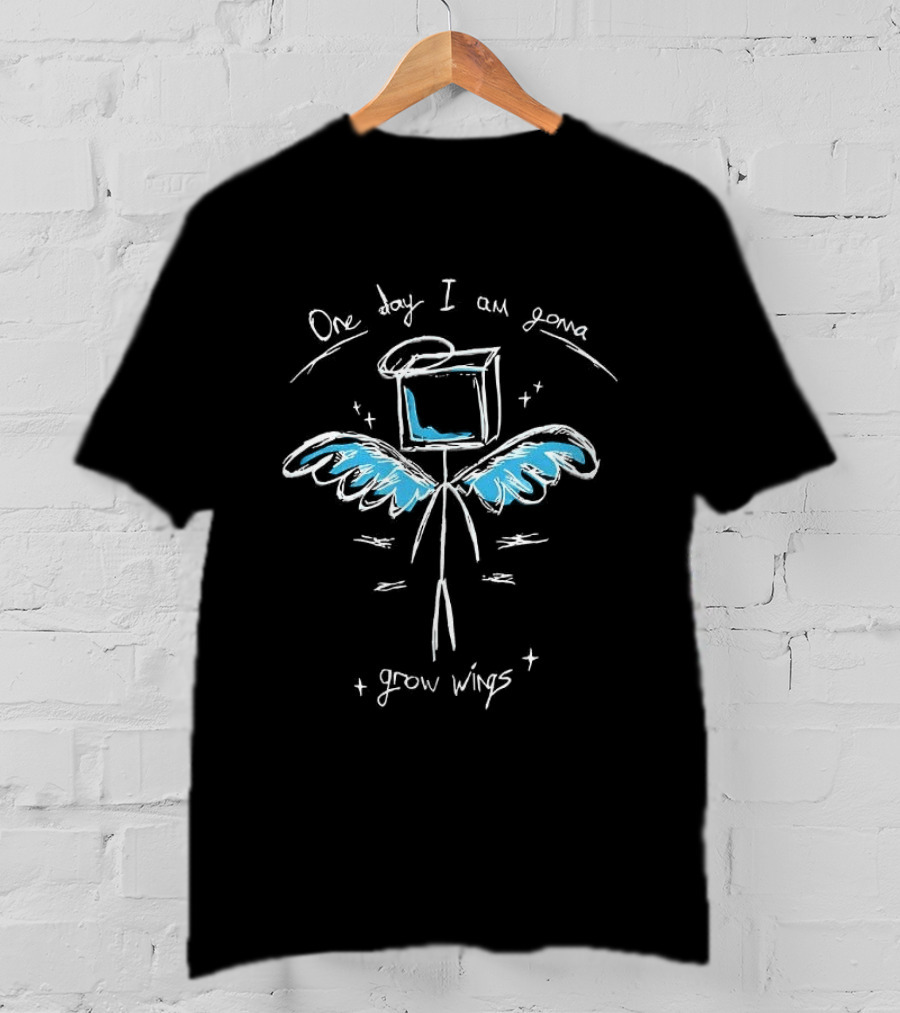 One Day I'm Gonna Grow Wings Stick Figure With Blue Wings T-Shirt