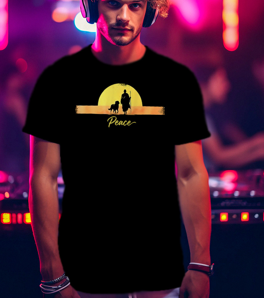 Sunset Walk For Peace Monks And Aloka Dog T-Shirt