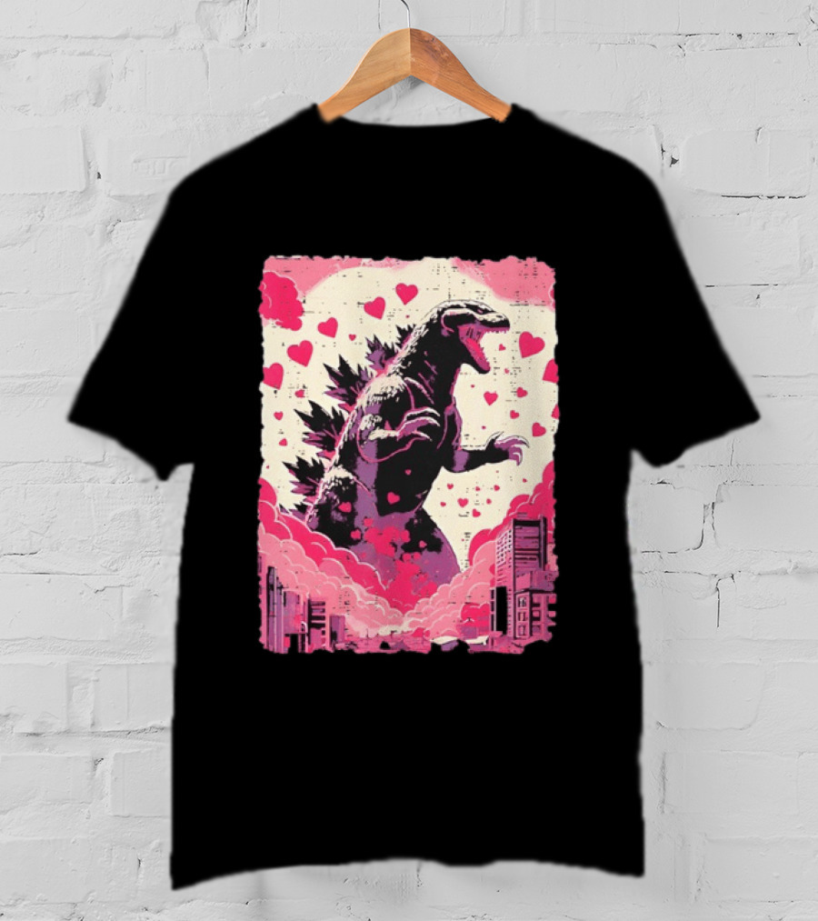 Valentines Day Love Japanese Kaiju Monster With Hearts For Men Women T-Shirt