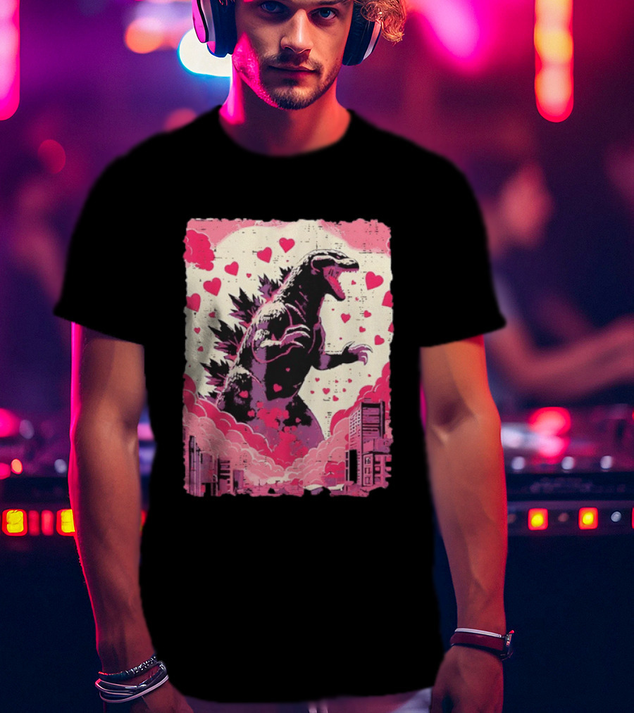 Valentines Day Love Japanese Kaiju Monster With Hearts For Men Women T-Shirt