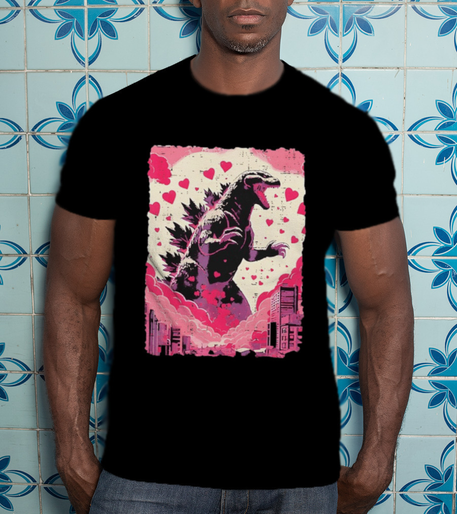 Valentines Day Love Japanese Kaiju Monster With Hearts For Men Women T-Shirt
