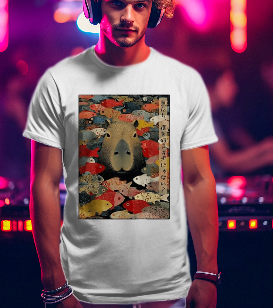 Am I Too Lovable Capybara Surrounded By Colorful Koi Fish T-Shirt