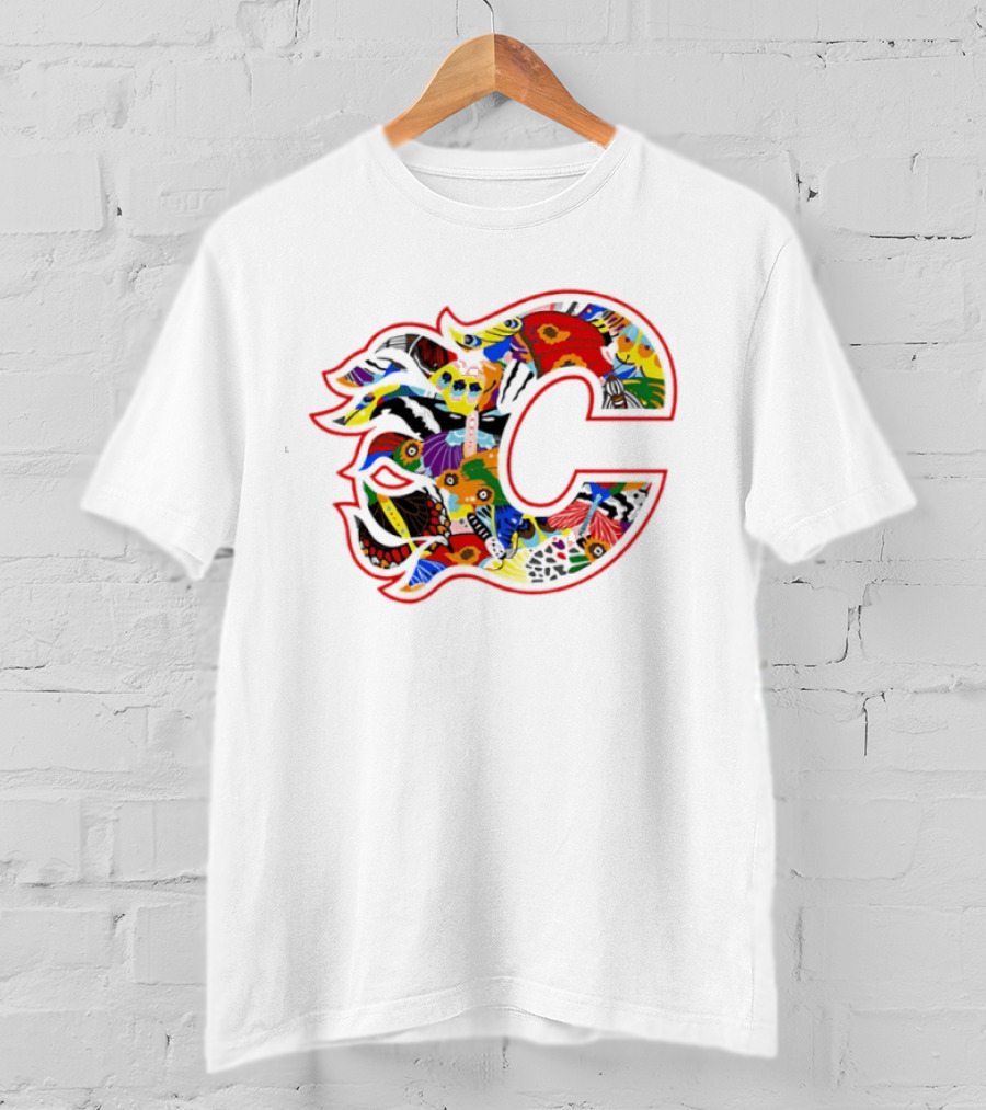 Calgary Flames Pride Night Colorful C Flag T-Shirt