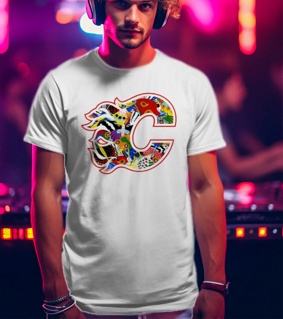 Calgary Flames Pride Night Colorful C Flag T-Shirt