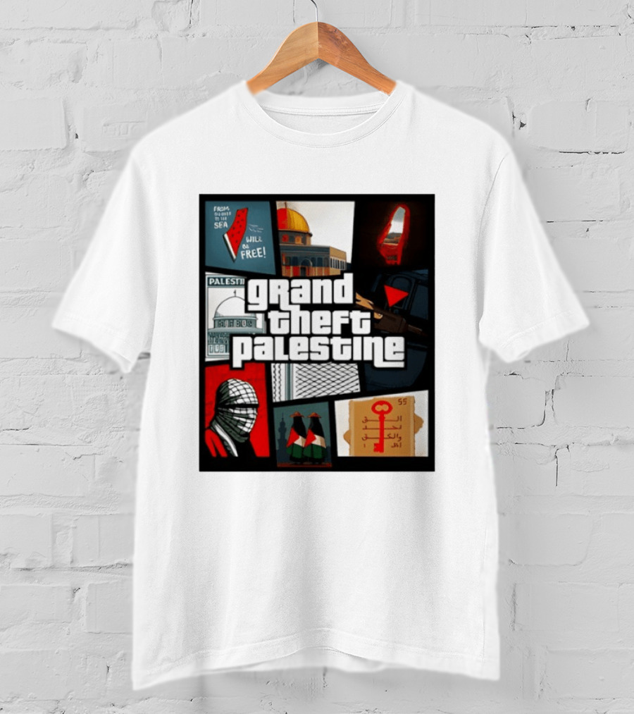 Grand Theft Palestine Dome Of The Rock Sea To Sea Free Palestine RPG Key 55 Flag Cover T-Shirt
