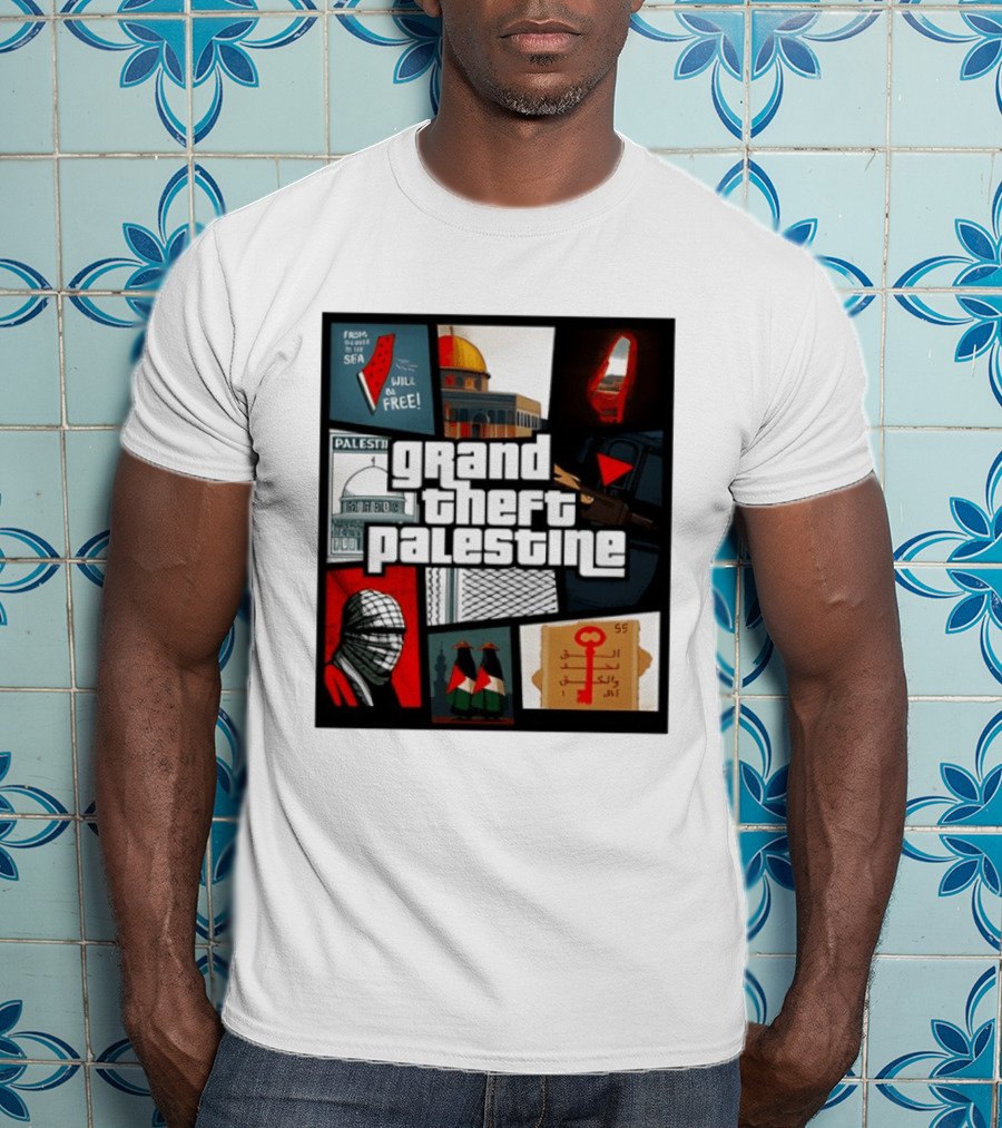 Grand Theft Palestine Dome Of The Rock Sea To Sea Free Palestine RPG Key 55 Flag Cover T-Shirt