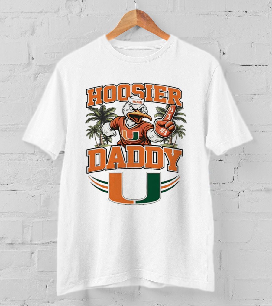 Miami Hurricanes Hoosier Daddy Sebastian The Ibis Number One Fan Palm Trees T-Shirt
