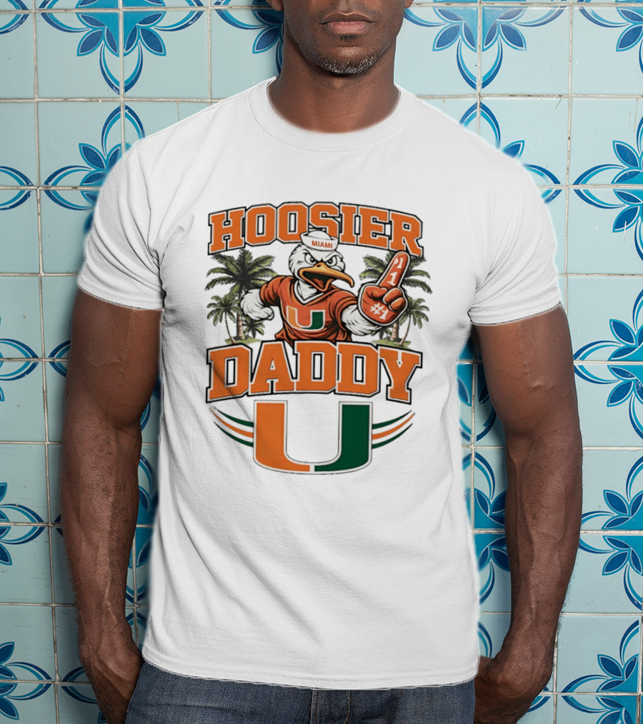 Miami Hurricanes Hoosier Daddy Sebastian The Ibis Number One Fan Palm Trees T-Shirt