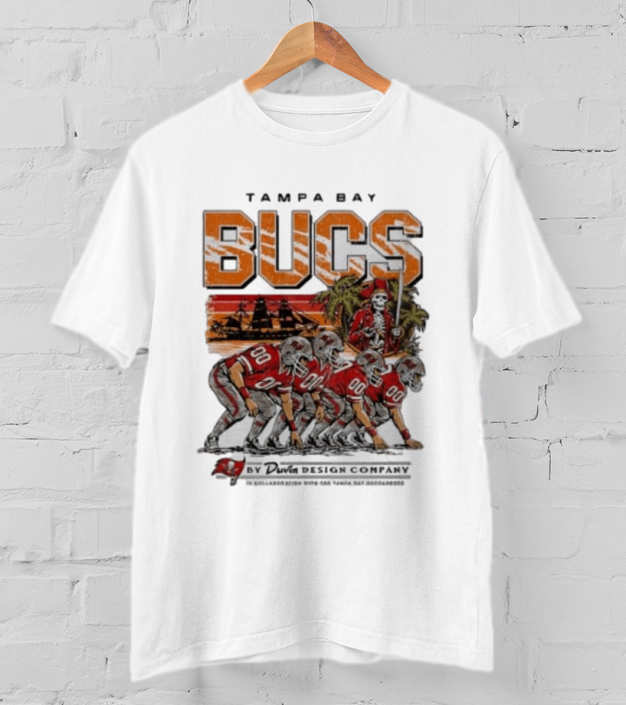 Tampa Bay Bucs Pirate Skeleton Football Team And Ship By Davis Design Company T-Shirt