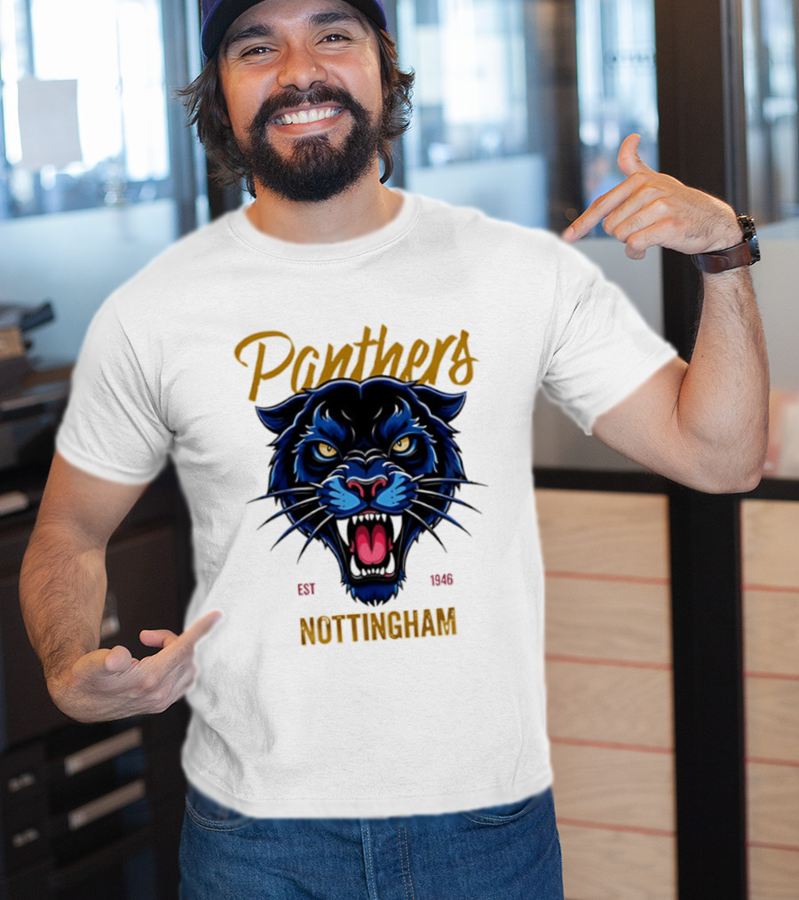 Panthers Nottingham Est 1946 Fierce Blue Panther Face Sports Team T-Shirt
