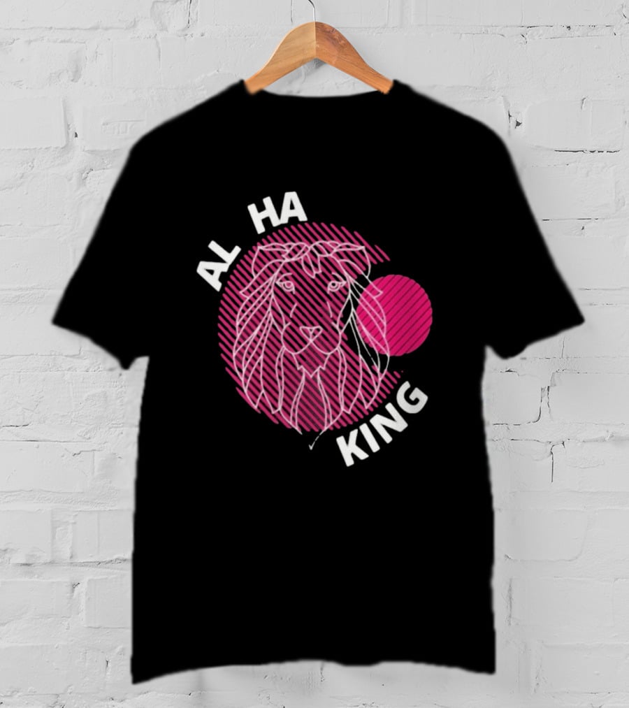 ALPHA KING Lion Graphic Bold Pink Stripes T-Shirt