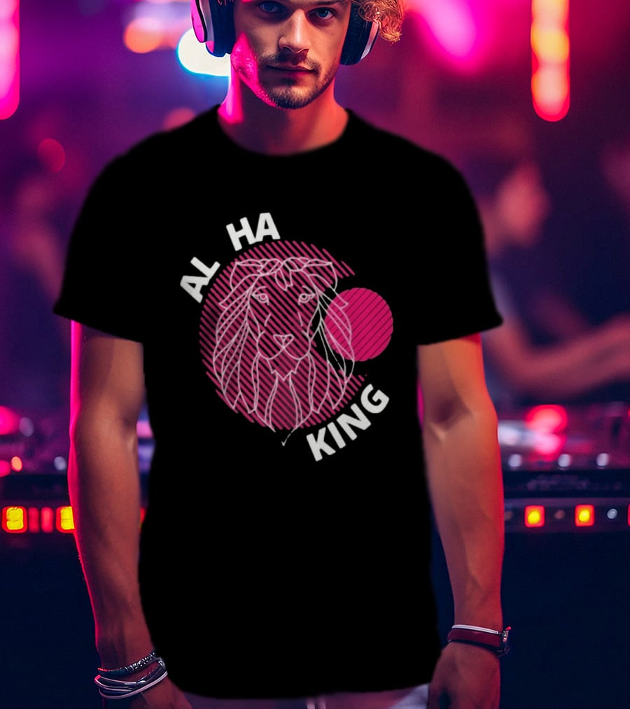 ALPHA KING Lion Graphic Bold Pink Stripes T-Shirt
