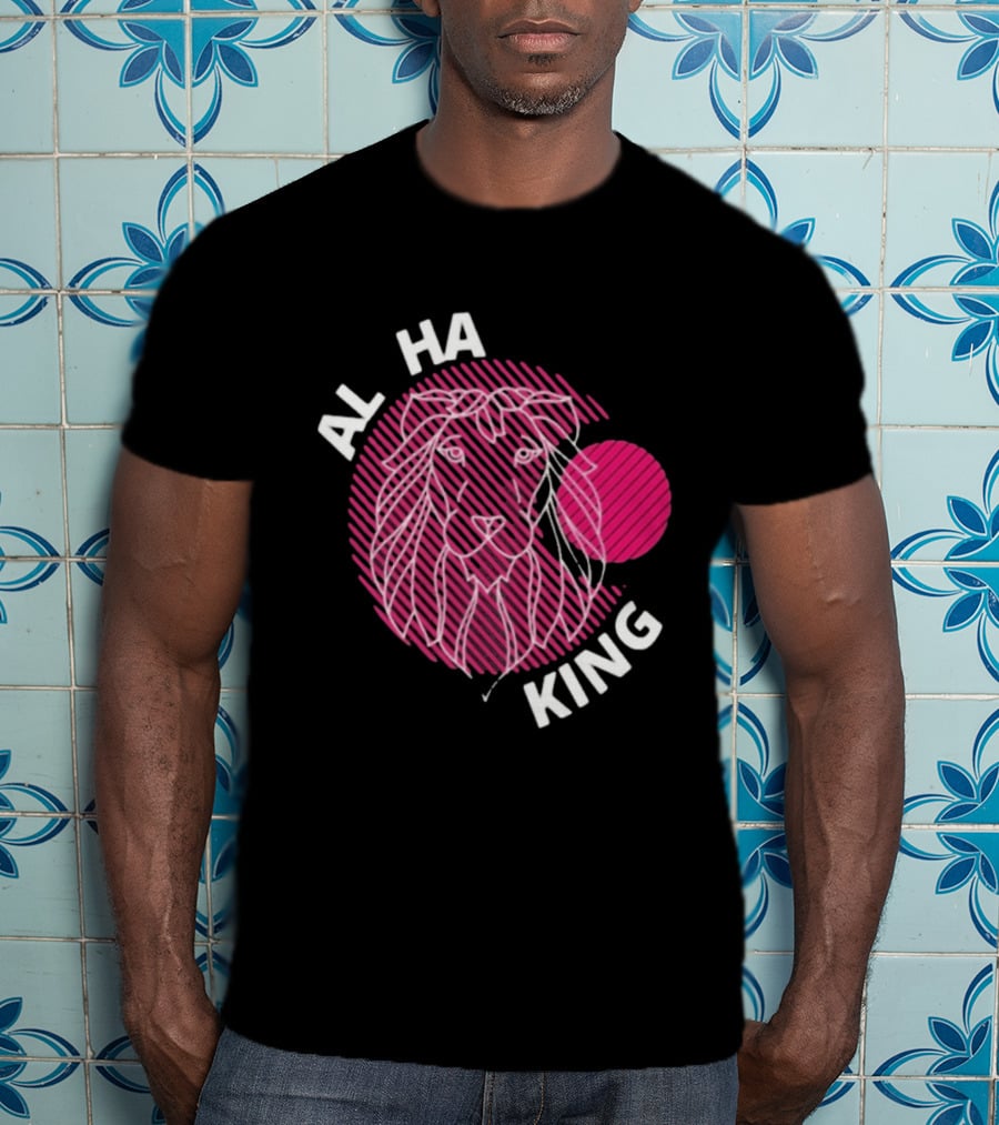 ALPHA KING Lion Graphic Bold Pink Stripes T-Shirt