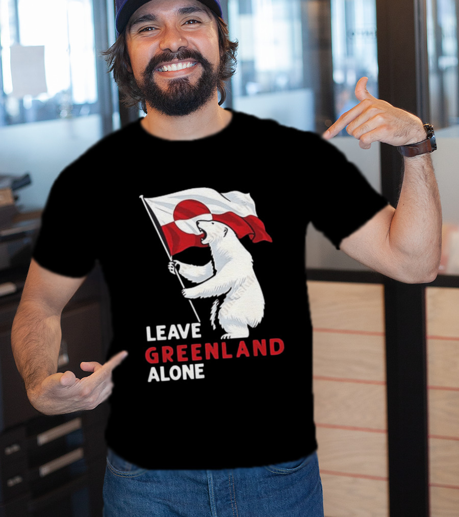 Leave Greenland Alone Polar Bear Holding Flag T-Shirt