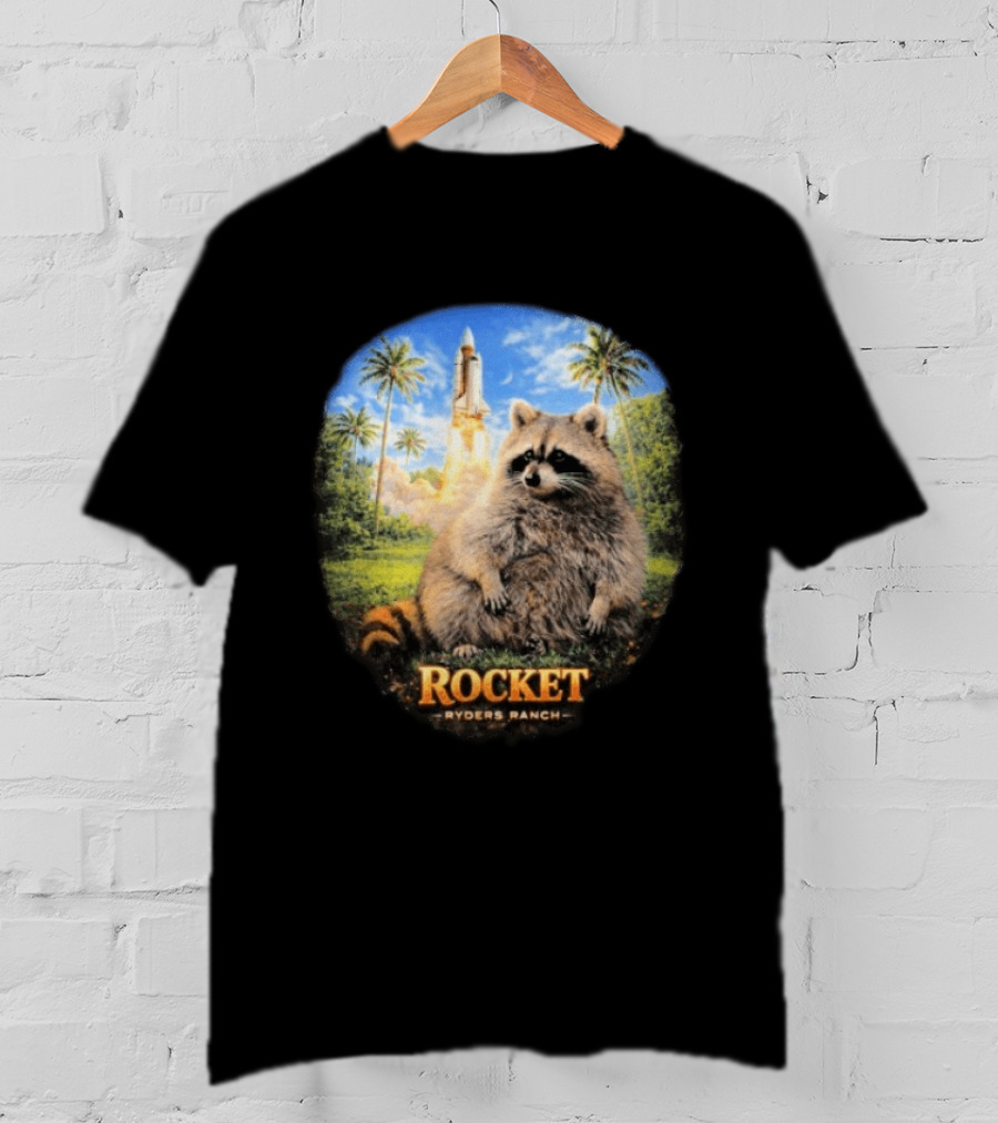 Rocket Raccoon Space Launch Tylernolantattoos Ryders Ranch T-Shirt
