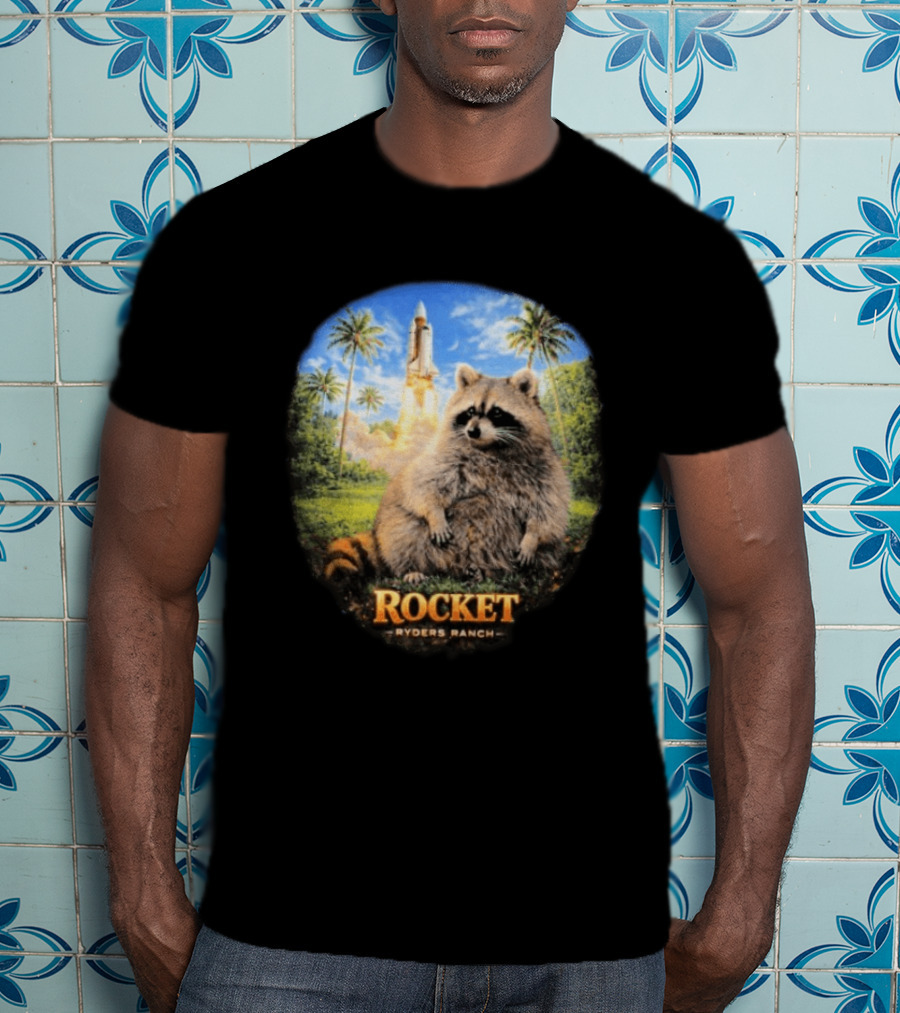 Rocket Raccoon Space Launch Tylernolantattoos Ryders Ranch T-Shirt