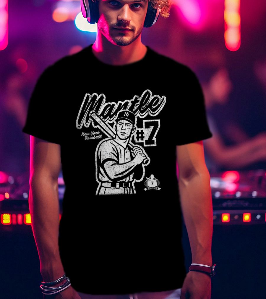 Mickey Mantle New York Yankees #7 Vintage Baseball T-Shirt