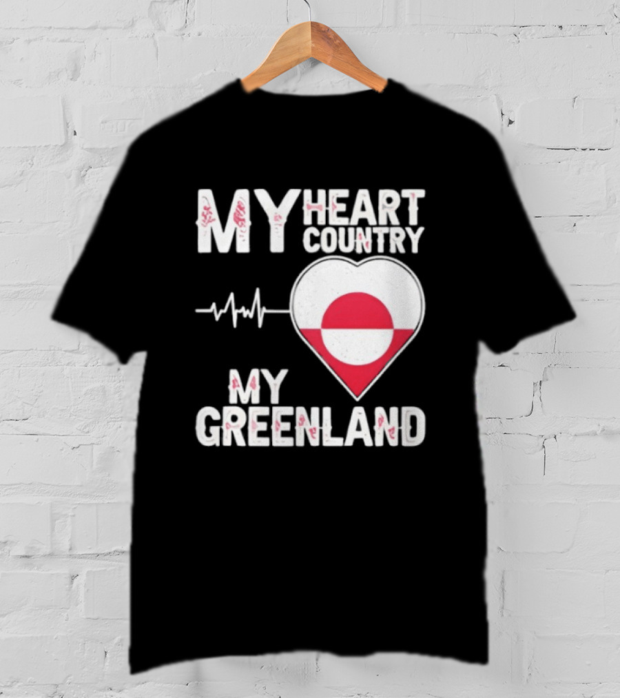 My Heart Country Heartbeat My Greenland Flag Love T-Shirt
