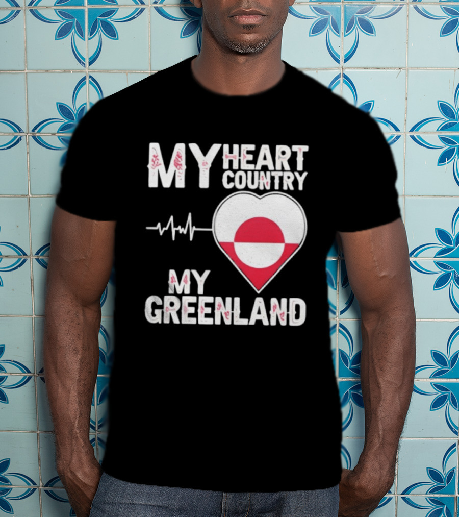 My Heart Country Heartbeat My Greenland Flag Love T-Shirt