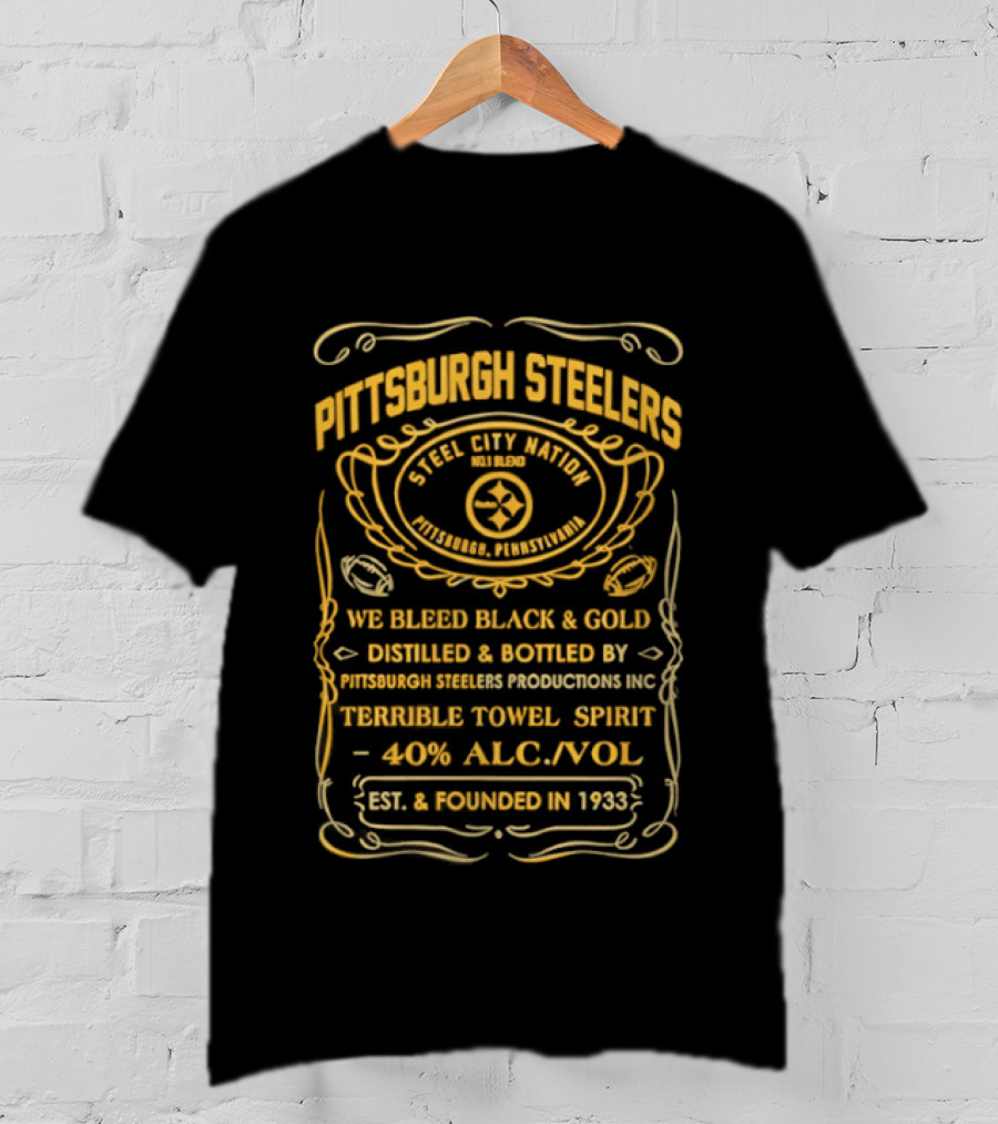 Pittsburgh Steelers Terrible Towel Spirits Established 1933 Black And Gold T-Shirt
