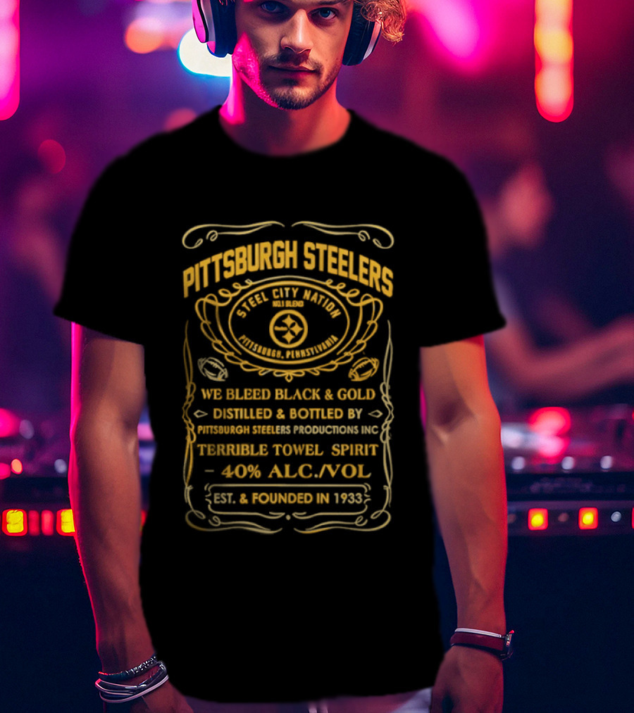 Pittsburgh Steelers Terrible Towel Spirits Established 1933 Black And Gold T-Shirt