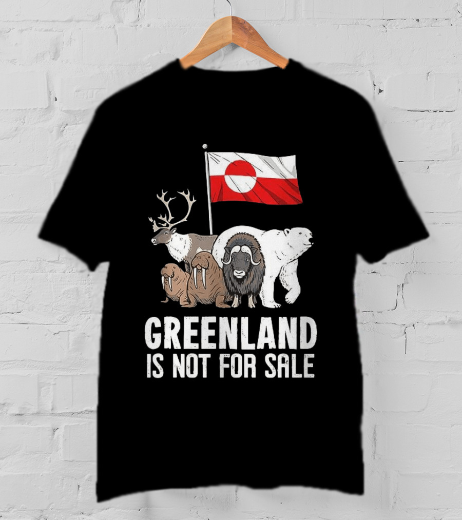 Greenland Wildlife And Flag With Reindeer Walrus Polar Bear Boasting Local Pride T-Shirt