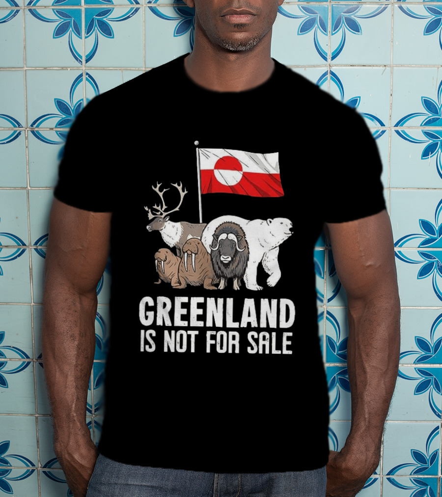 Greenland Wildlife And Flag With Reindeer Walrus Polar Bear Boasting Local Pride T-Shirt