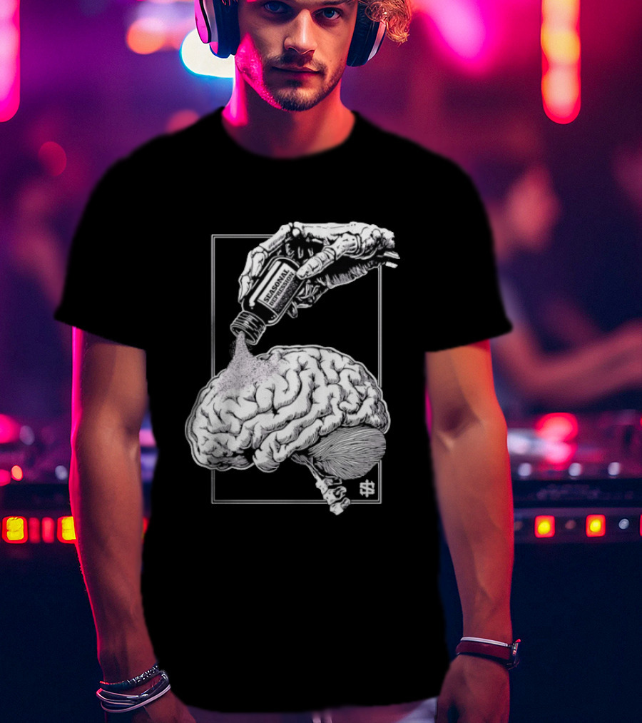 Seasonal Depression Skeleton Hand Pouring On Brain T-Shirt