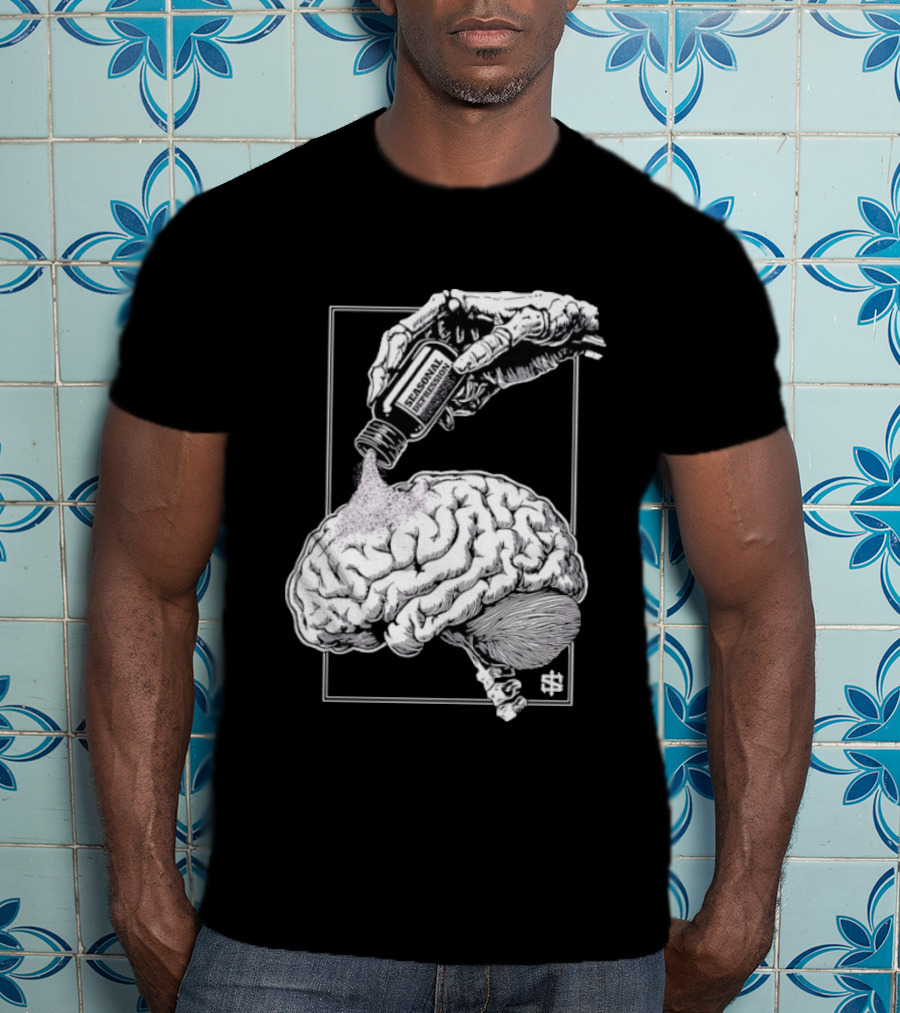 Seasonal Depression Skeleton Hand Pouring On Brain T-Shirt