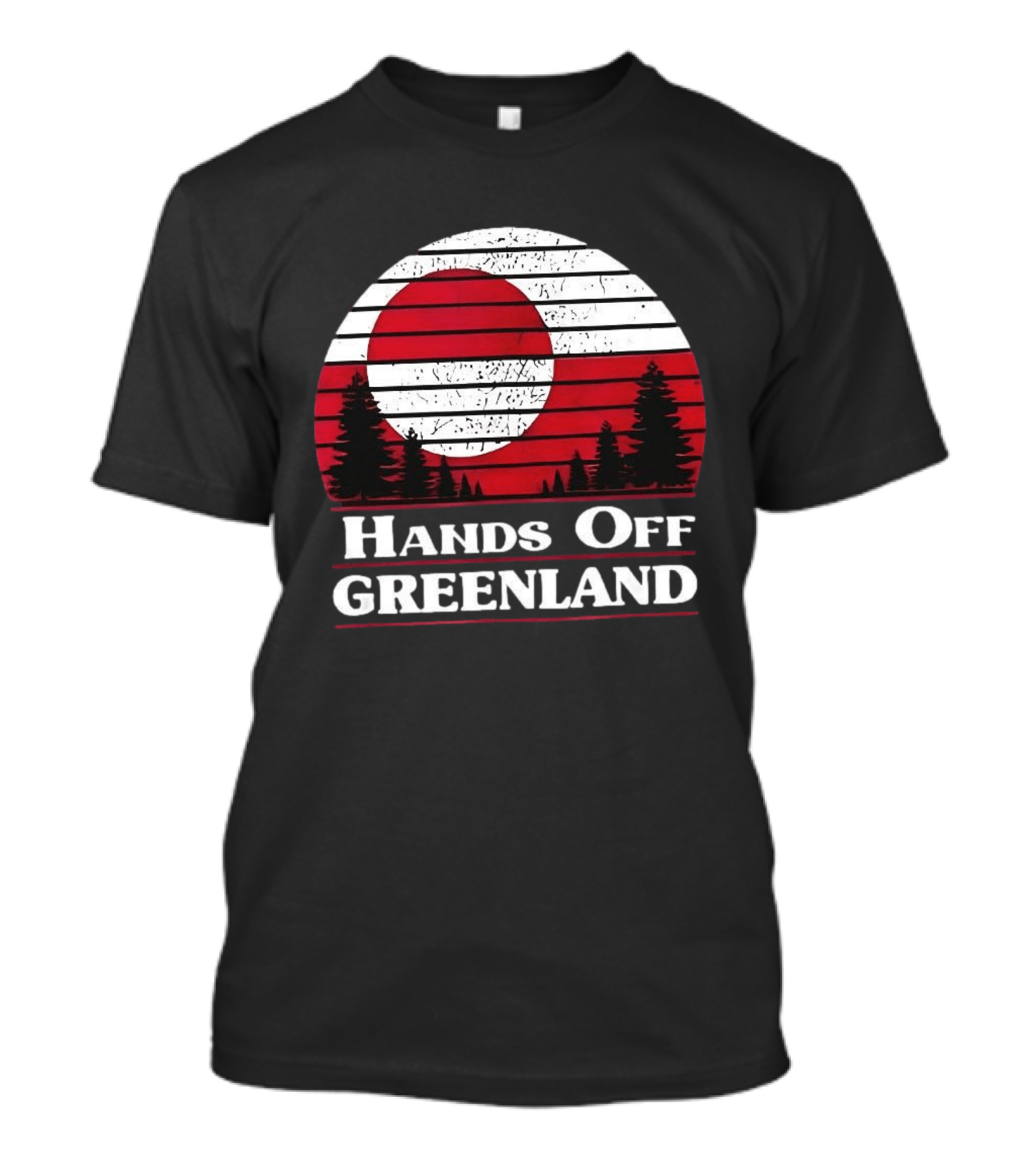 Hands Off Greenland Red And White Retro Pine Trees T-Shirt