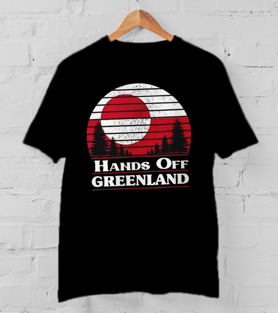 Hands Off Greenland Red And White Retro Pine Trees T-Shirt