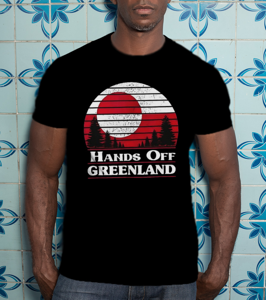 Hands Off Greenland Red And White Retro Pine Trees T-Shirt