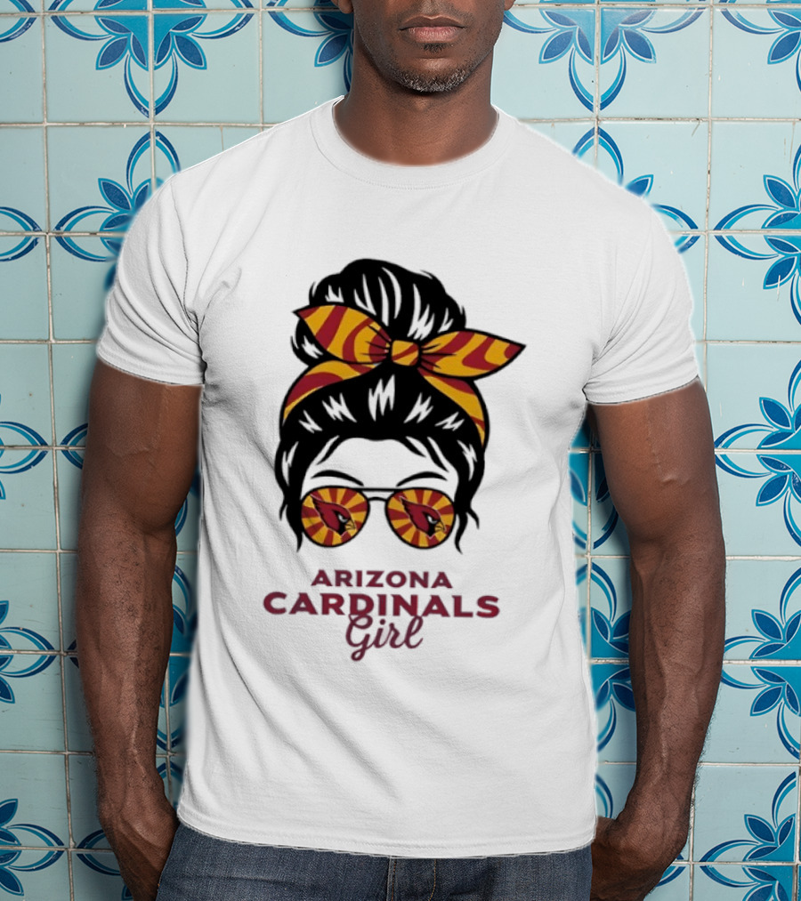 Arizona Cardinals Girl Messy Bun Glasses Vintage Sports Fan T-Shirt