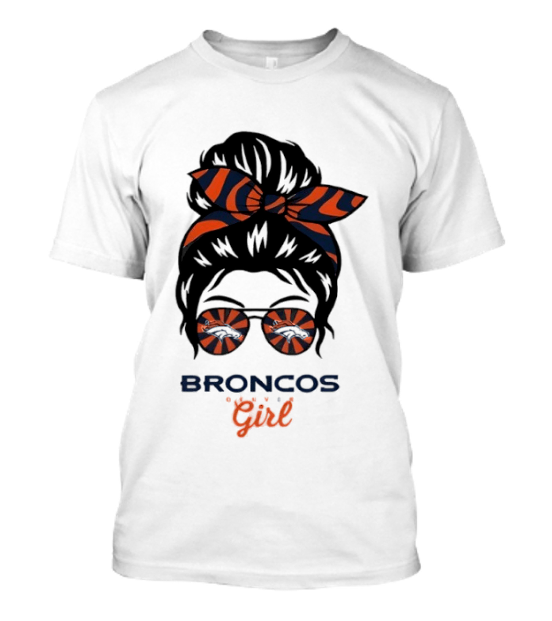 Broncos Girl Messy Bun Glasses And Bow T-Shirt