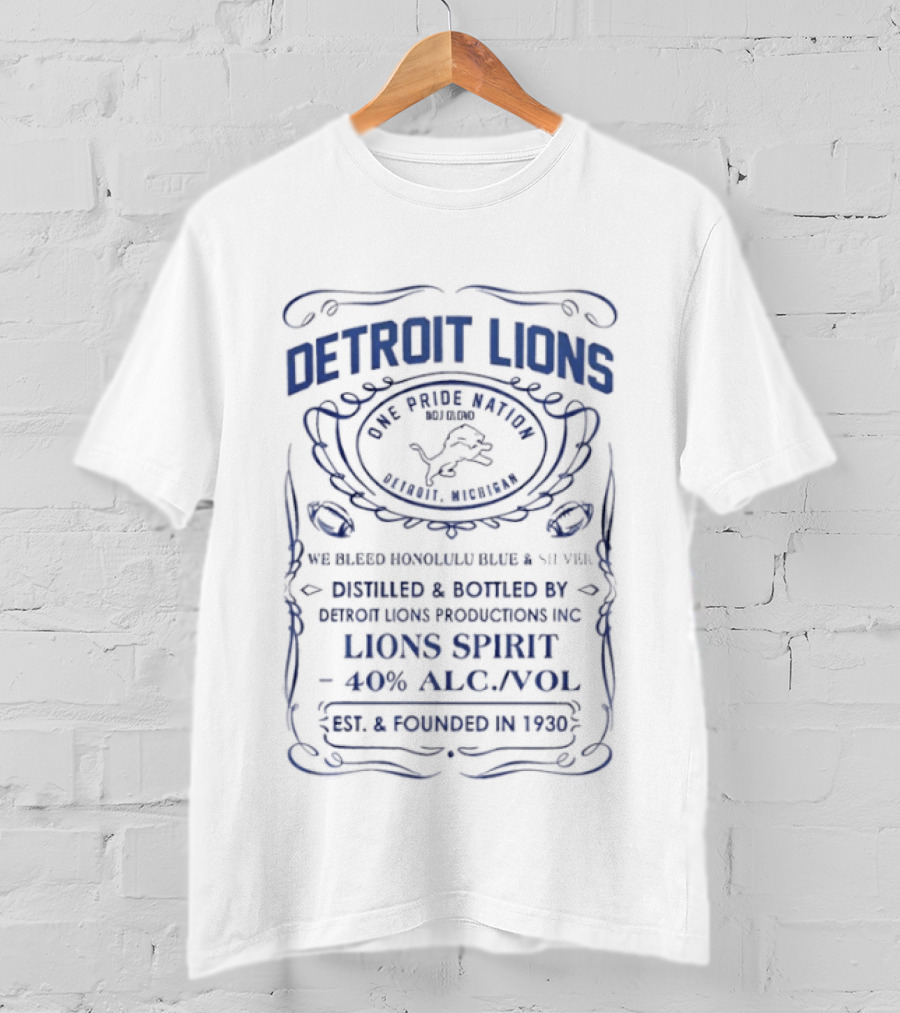 Detroit Lions Spirit Whiskey Label 1907 Trademark Lion's Pride T-Shirt