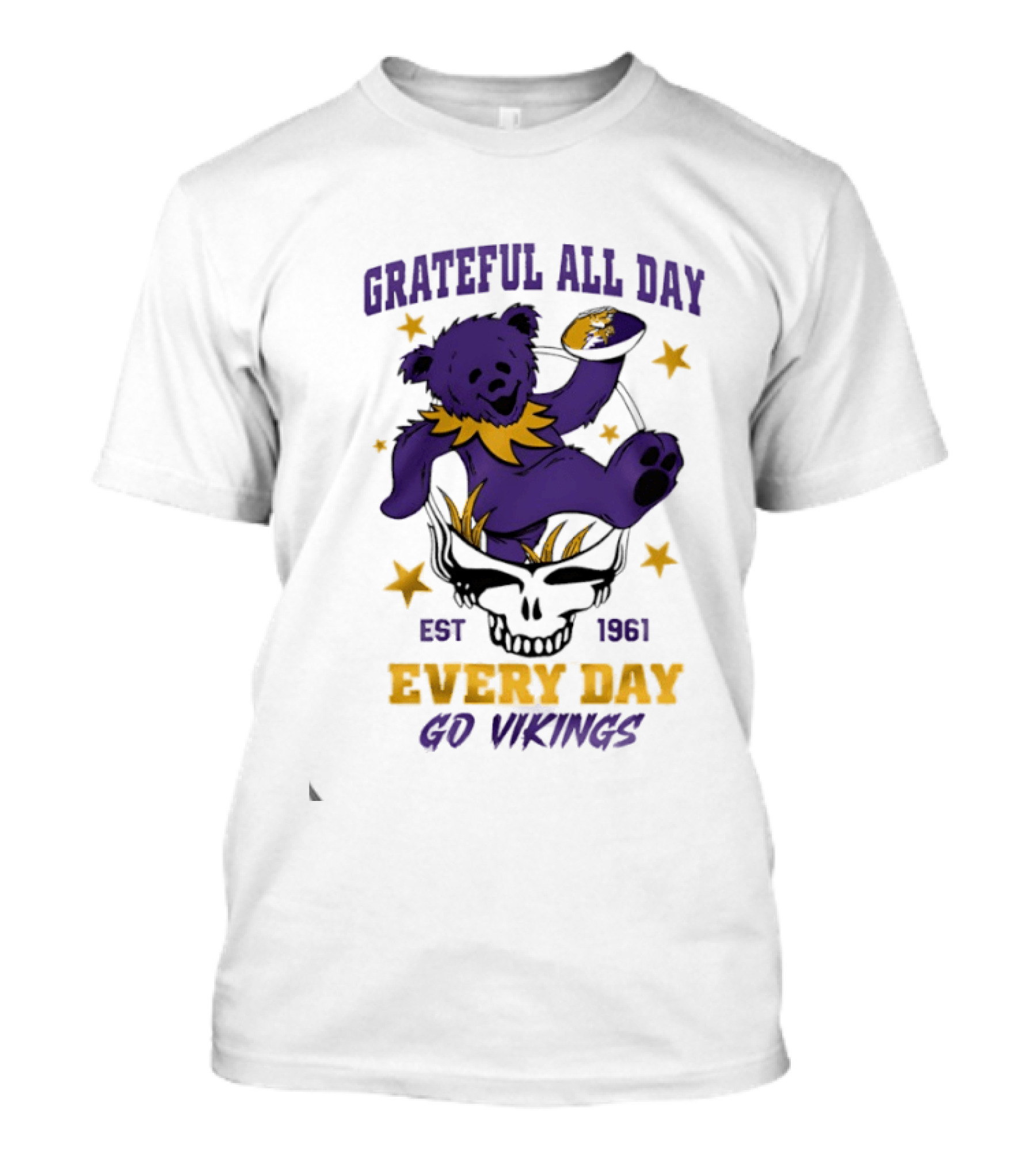 Grateful All Day Every Day Go Vikings Est 1961 Bear Skull Stars T-Shirt