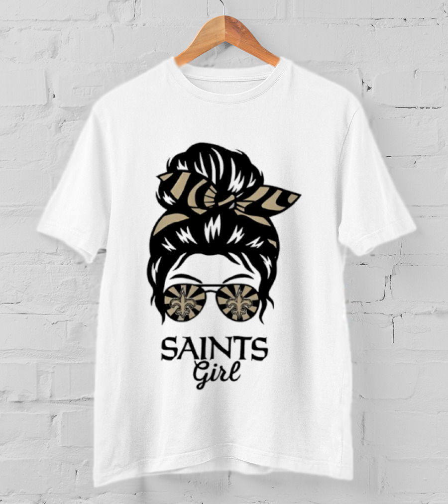 New Orleans Saints Girl Messy Bun Glasses Fleur De Lis Accessory T-Shirt