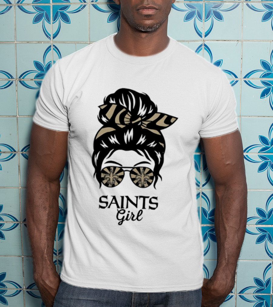 New Orleans Saints Girl Messy Bun Glasses Fleur De Lis Accessory T-Shirt