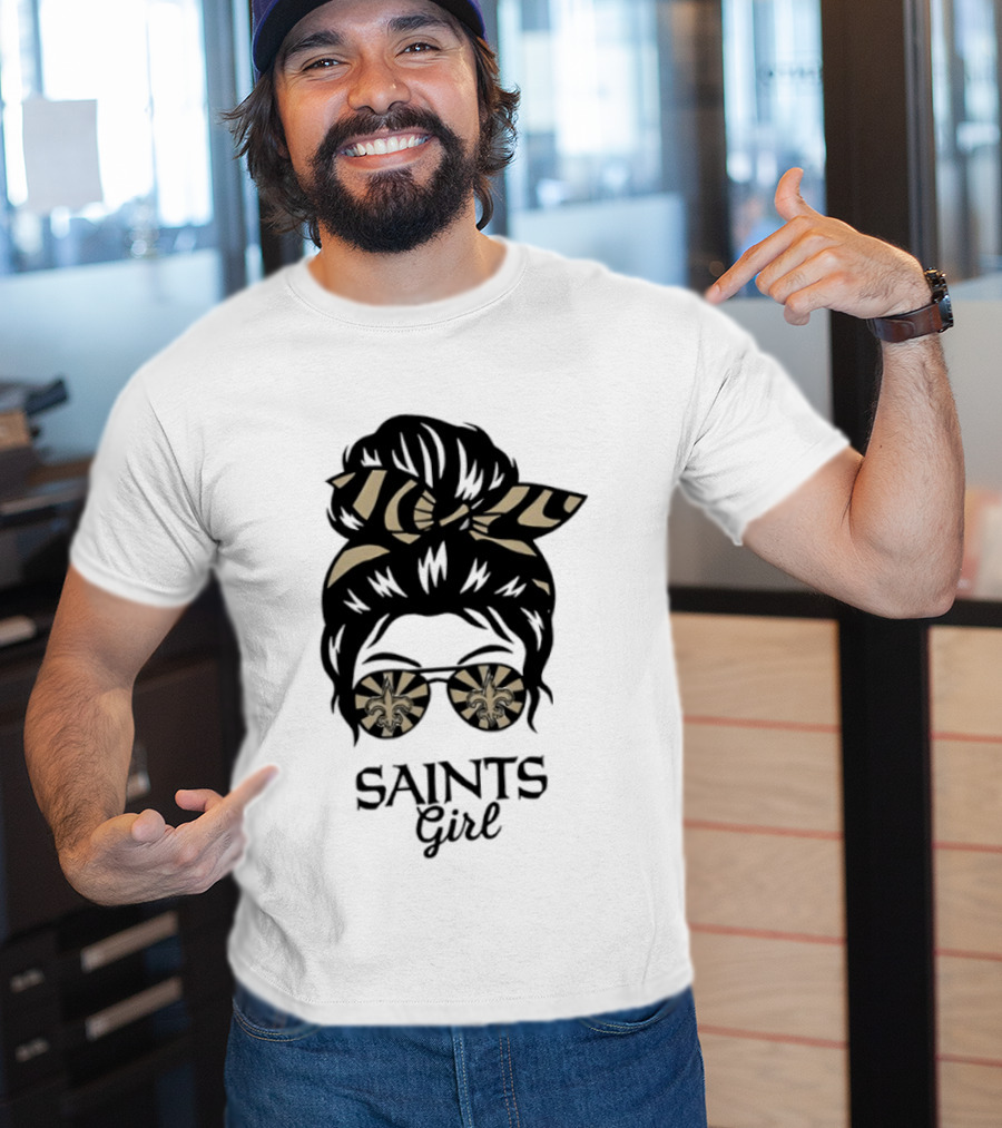 New Orleans Saints Girl Messy Bun Glasses Fleur De Lis Accessory T-Shirt