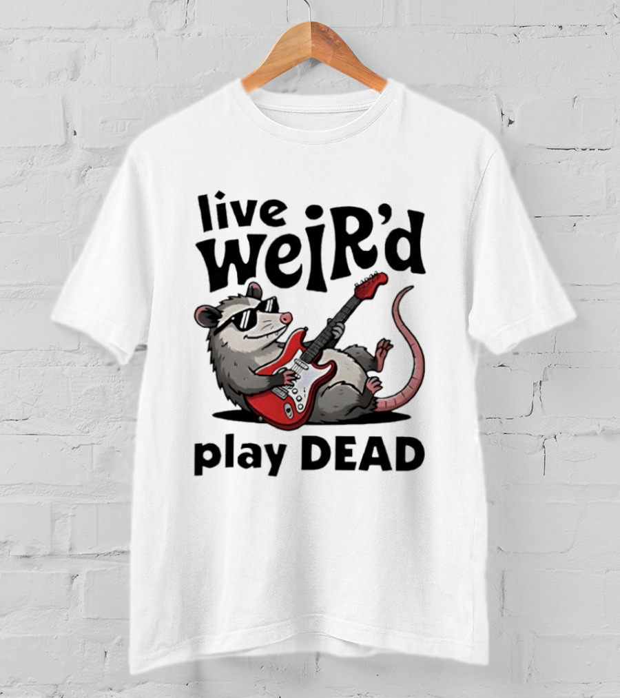 Live Weird Play Dead Opossum Electric Guitar T-Shirt