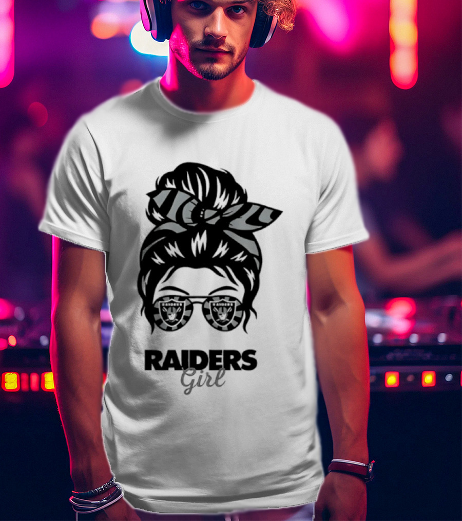 Raiders Girl Messy Bun Sunglasses Fan T-Shirt