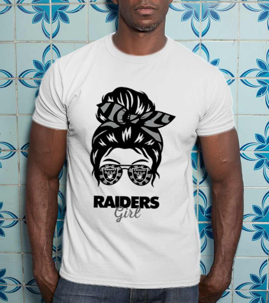 Raiders Girl Messy Bun Sunglasses Fan T-Shirt