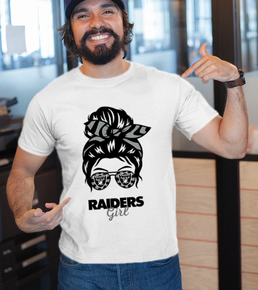 Raiders Girl Messy Bun Sunglasses Fan T-Shirt