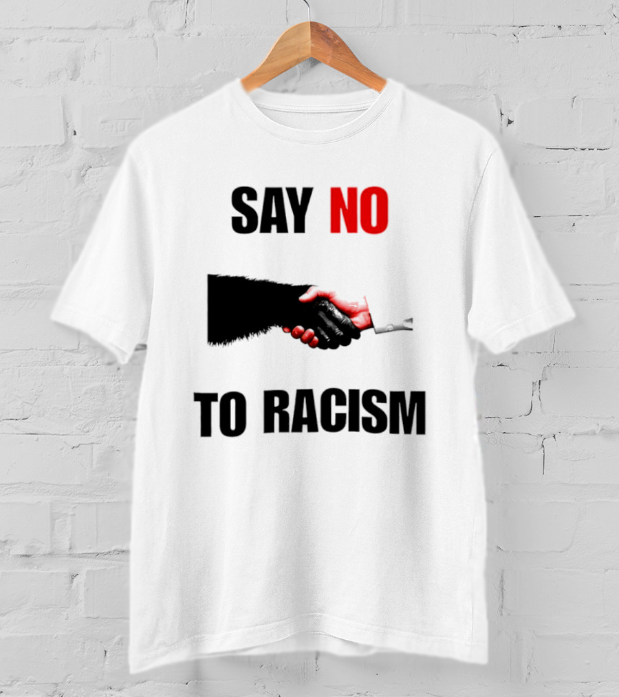 Say No To Racism Bigfoot Human Handshake Equality Message T-Shirt