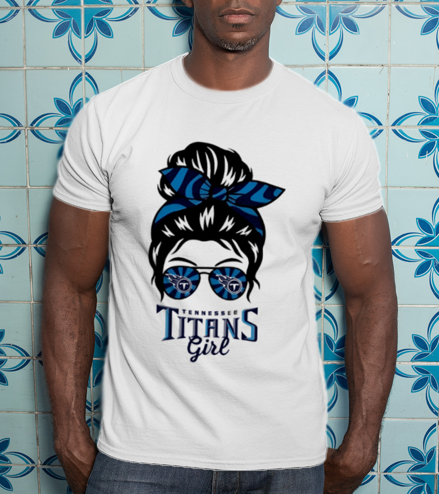 Tennessee Titans Girl Messy Bun Glasses Bow T-Shirt